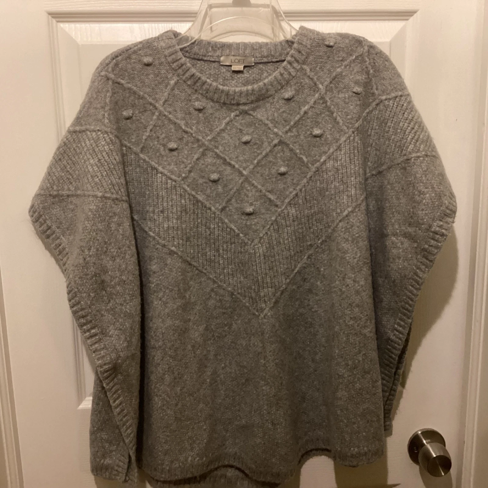 Loft Sweater Poncho Gray Knit Womens Pullover ~XS/S~ EUC