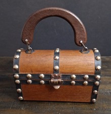 Vintage 1960  s Studded Treasure Chest Box Purse W/Handle Clasp Closure Hong Kong
