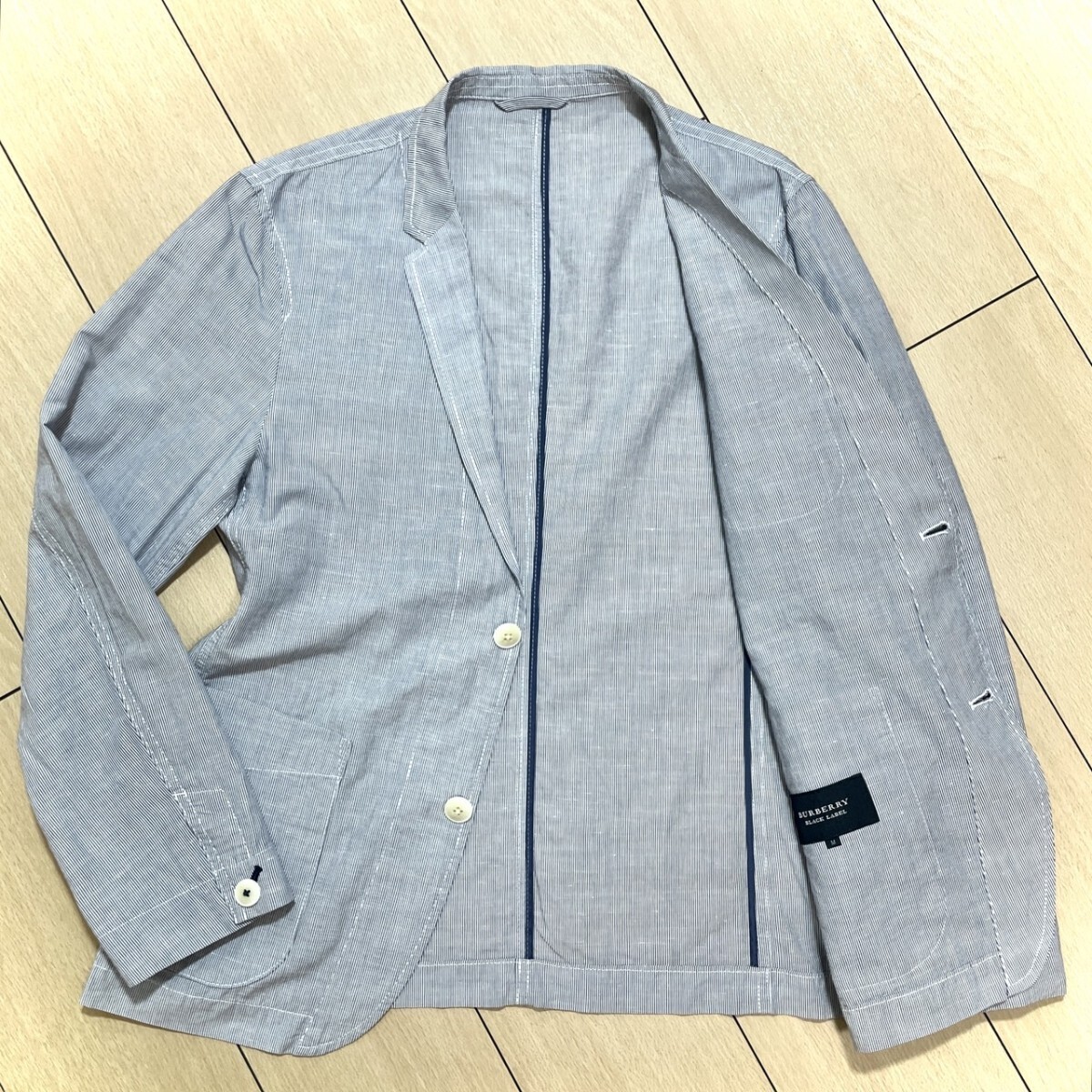 BURBERRY Black Label navy white striped linen cotton tailored jacket