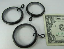 Lot 20 Pcs 1-1/4" Black Drapery/Curtain Rod Rings Plastic Lined, with Wire Hooks
