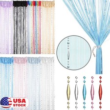 String Door Curtain Crystal Beads Beaded Room Divider Tassel Fringe Window Panel