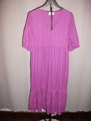 Universal Thread Womens Medium V-Neck Short Sleeve Tiered Midi Dress Purple Boho