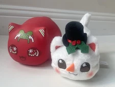 Happy Holidays Aphmau Meemeows Snowman Cat Mystery Plush w/ Red Egg Case Plastic