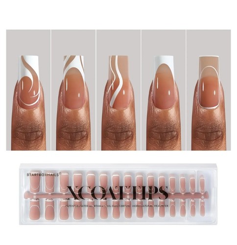 XCOATTIPS French Tip Nails - 5 Styles Long Square Press on Nails, Pre