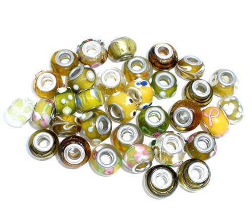 10 Mixed Orange Glass Lampwork Beads - Fits Pandora, Chamilia, Trollbeads & European Charm Bracelets