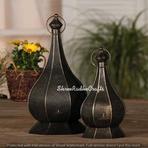 2 PCS Set Moroccan Candle Lamp, Table Lampshade, Metal Floor Home Bedside Lamp