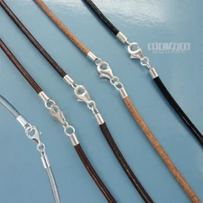 Solid Sterling Silver 2mm Genuine Leather Cord Necklace w/Lobster Clasp [12-40"]