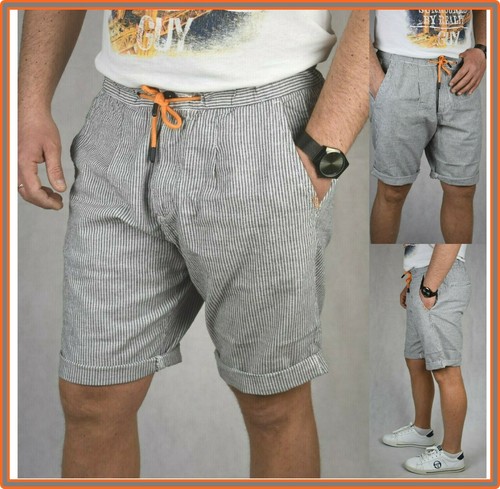 bermuda da uomo elegante pantaloncini corti cotone lino shorts bianca M L  XL | eBay