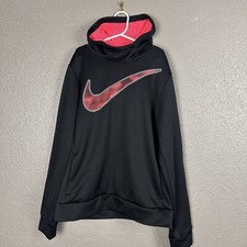 Nike Girl's Dri Fit Therma Logo Pullover Hoodie Black Pink Youth Size Large