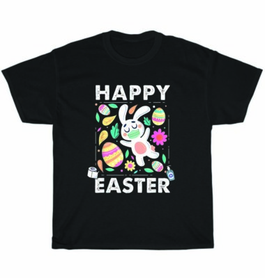 Happy Easter Day Bunny Colorful Easter Eggs Hunting T-Shirt Unisex Tee Gift NEW