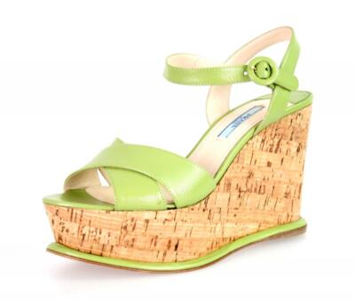 PRADA Saffiano Leder Plateau Kork Slingback Pumps Sandalen -  39,5 40 UK 6.5