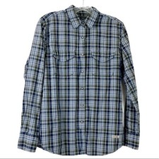 Abercrombie Fitch Button Front Shirt Men's M Blue Green Plaid Long Sleeves