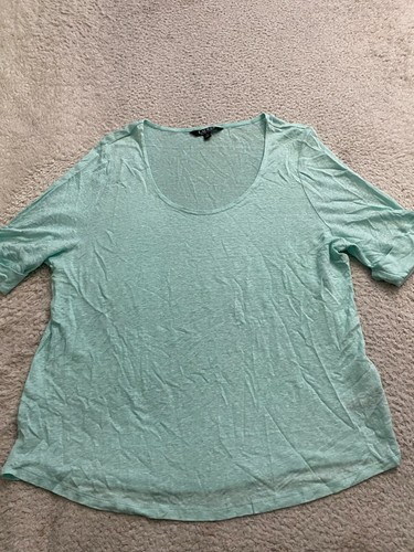 Lauren Ralph Lauren Damen Leinen Transparent Kurzarm T-Shirt Türkis Gr. XL