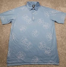 Footjoy Polo Shirt Mens Large Blue Floral Print Performance Tropical Golfer
