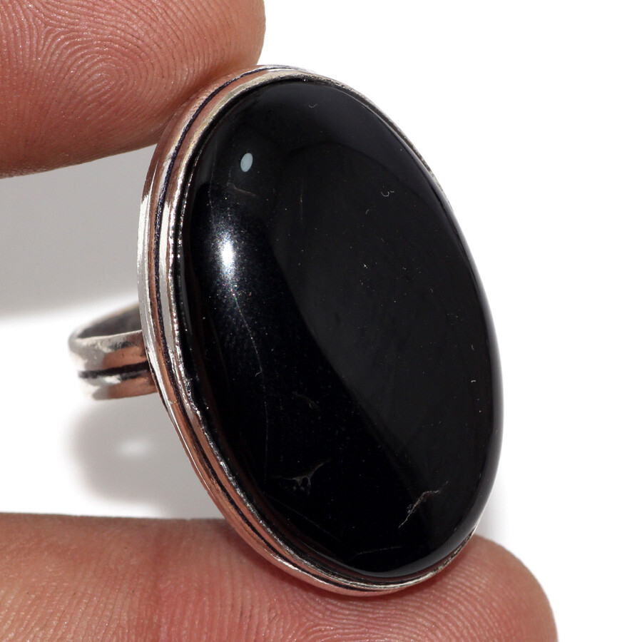 Black Onyx 925 Silver Plated Gemstone Handmade Ring US 8 Unique Gift JW