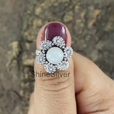 Rainbow Moonstone Ring 925 Silver Boho Statement Designer Silver Gift Jewelry