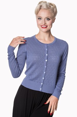 Denim blau Retro Vintage Rockabilly Tränentropfen Watch Out Cardigan VERBOTENE Kleidung