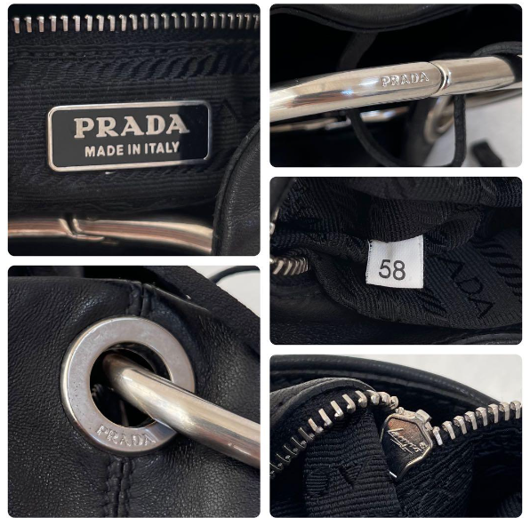 Vintage PRADA Wrist Bag BN0894 2003 Leather Silver Ring Vintage PRADA Wrist Bag BN0894 2003 Leather Silver Ring