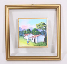 Island or South American Art Mini 3.5” Painting 7.25 Frame Signed Jose Torres ?