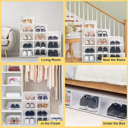 12x White Plastic Shoe Storage Boxes Drawer Stackable Foldable Durable Organiser - Picture 10 of 16