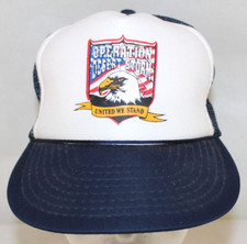 VTG 90s Operation Desert Storm Blue Foam Mesh Trucker Hat Cap OSFA Eagle Crest