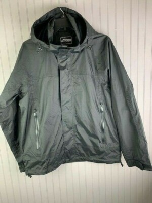 Atrium Mens Windbreaker Jacket Size Small Black Lined Hoodie Zip Pockets