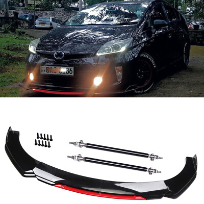 For Toyota Prius Front Bumper Lip Spoiler Splitter Body+Strut Rods Glossy