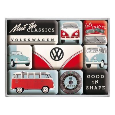 9pc Nostalgic Art VW Meet The Classics Magnet Set - Home Kitchen Fridge Licensed