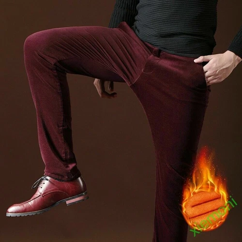 Chic Mens Velvet Pants Slim Fit Casual Corduroy Casual Dress Straight Trouser - Picture 2 of 20