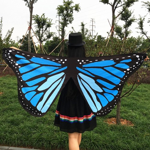 Kids Butterfly Wings Cape Fairy Shawl Pixie Fancy Dress Gathering Show Party - Picture 8 of 13