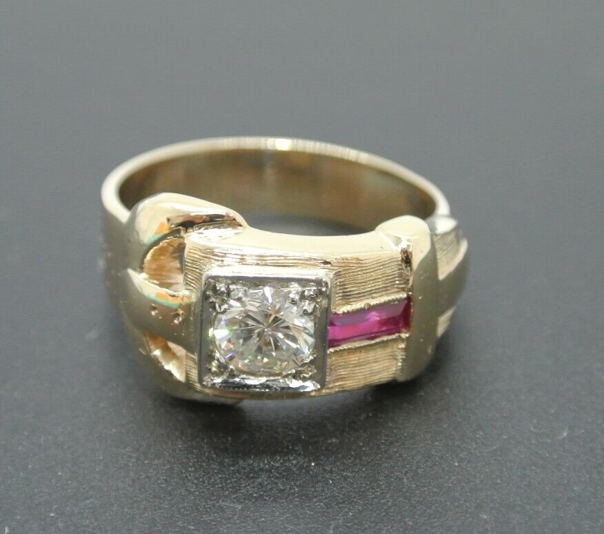 アップル STUNNING 14K YG MEN'S DIAMOND & RUBY RING SIZE 8.5 A17277-1