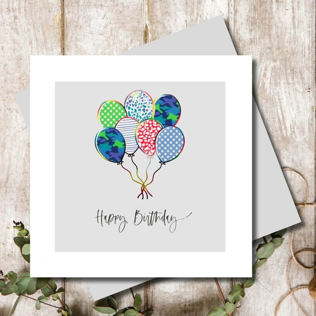 Balloons Birthday Card Stylish Patterns Foil Design - Illustrated Greeting Card