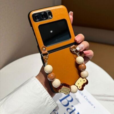 Luxury Beads Bracelet Chain Leather Case For Motorola Razr+2024 2023 50/40 Ultra