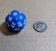 Blue D30 30 Sided Dice D&D RPG Gaming Die Koplow 30mm