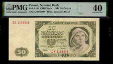 Poland 50 Zlotych 1948 PMG 40 EPQ  P#138 Serial # DZ 2189948