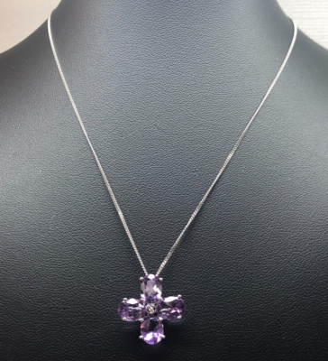 K18WG 4.57ct Amethysts 0.03ct Diamond White Gold Necklace JAPAN