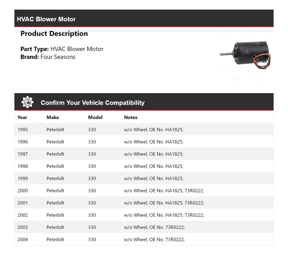 Мотор вентилятора для 1995-2004 Peterbilt 330 4 сезона 1996 1997 1998 1999 2000 - Изображение 2 из 4