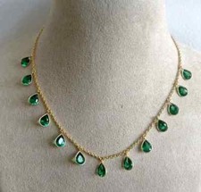 12Ct Lab Created Emerald Women's Birthday Gift Necklace 14K Yell Gold Plated 18"