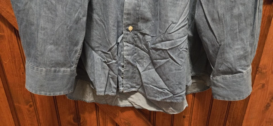 Chaps Ralph Lauren Shirt Mens 17.5 Blue Denim Mandarin Collar Western Cowboy - Image 3 of 4