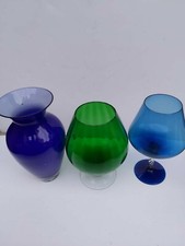 Job Lot Of Large Coloured Brandy Balloon Footed Glasses And 1 Sapphire Blue Vase