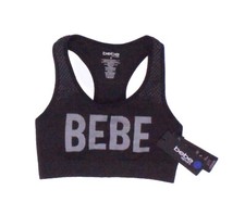 NWT - BEBE Women's 'LOGO' Black ATHLETIC PRINTED SPORTS BRA - S
