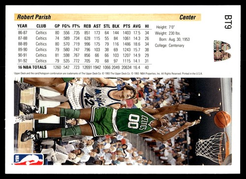 Tarjeta de baloncesto 1992 Upper Deck McDonald's Robert Parish #BT9 de los Boston Celtics - Imagen 2 de 2