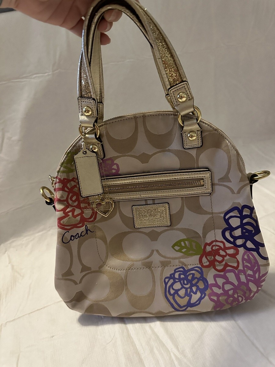 Coach Gold Signature Fabric Poppy Daisy Floral Bag Satchel