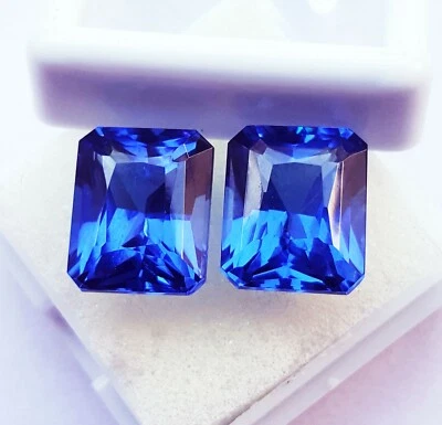 Zertifiziert Natürlich Blauer Saphir 18 Karat Smaragd Form Paar Lose Edelstein - Bild 1 von 4
