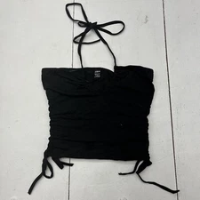 SHEIN Black Halter Cropped Top Ruched Tie Sides Womens Size Medium