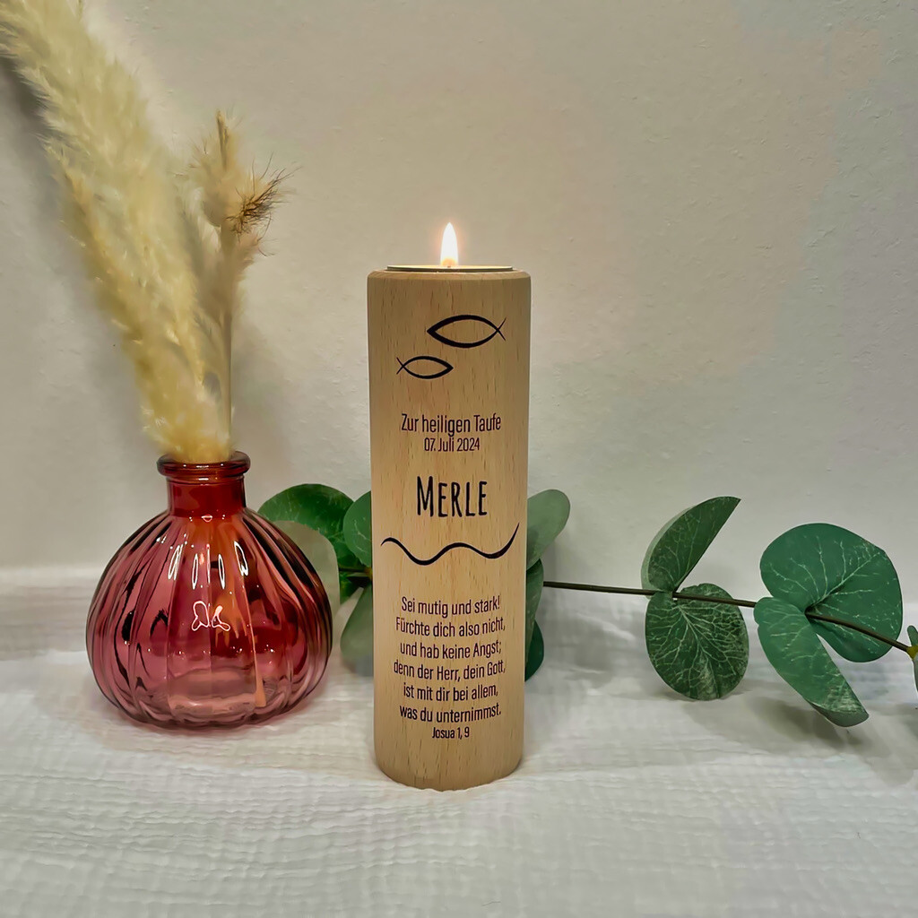 Taufkerze Tauflicht Kommunionkerze personalisiert Taufe nachhaltig Fische
