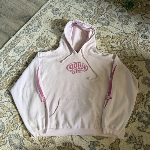 Y2K 2000s Women's Pink Roxy Surf Hoodie with Sleeve Hits! Size Large!