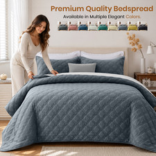 3 Piece Bedspread Set Elegant Geometric Pattern Reversible Coverlet Luxury Quilt