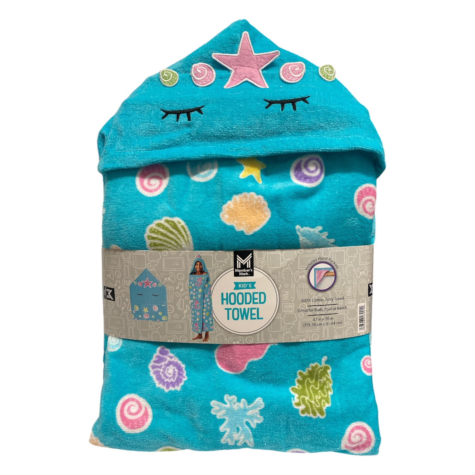 Детское полотенце Members Mark с капюшоном и карманами для рук Русалка 3790₽