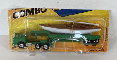 Vintage Yatming HO Semi Truck W Lowboy Trailer & Boat Combo On Sealed Cut Card